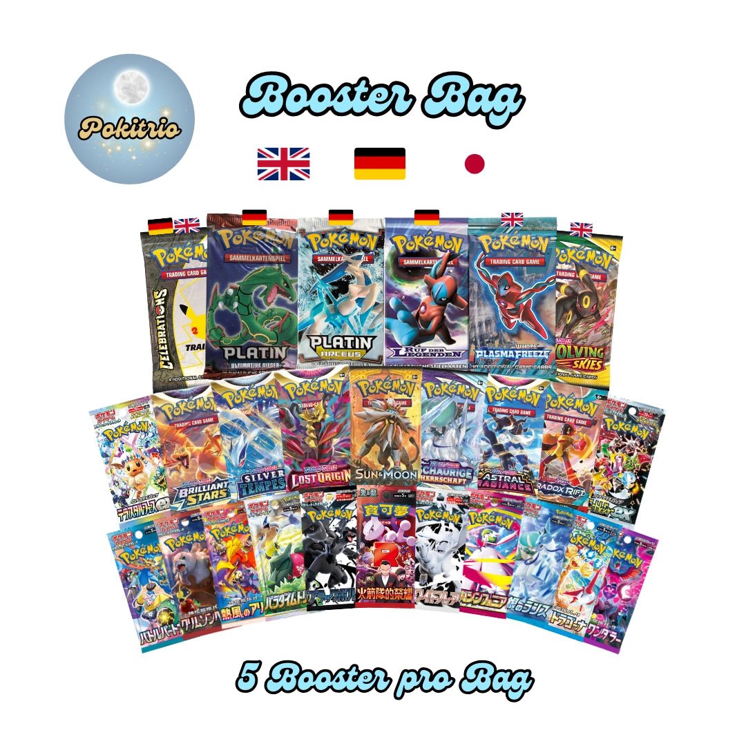 5x Booster Bag Challenge - Englisch, Deutsch, Japanisch - pokitrio